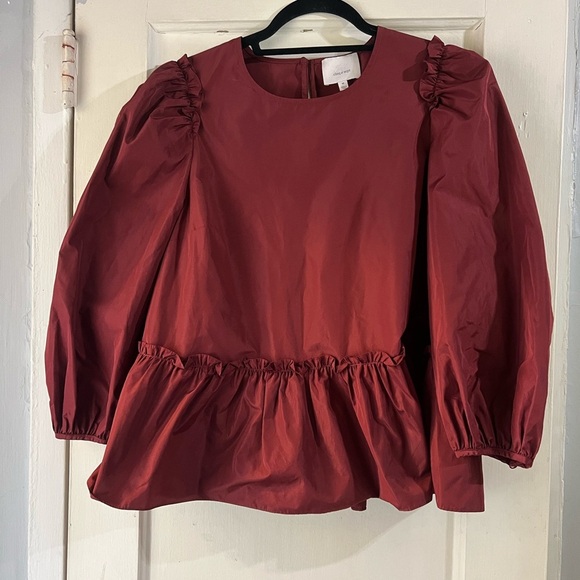 Cinq À Sept Jackie Satin Ruffle Top in Sangria M - Picture 3 of 8